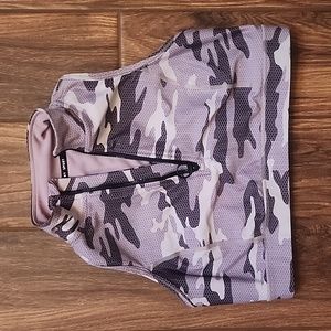 DKNY SPORT PURPLE CAMO CROPPED RACERBACK SPORTS BRA SIZE L